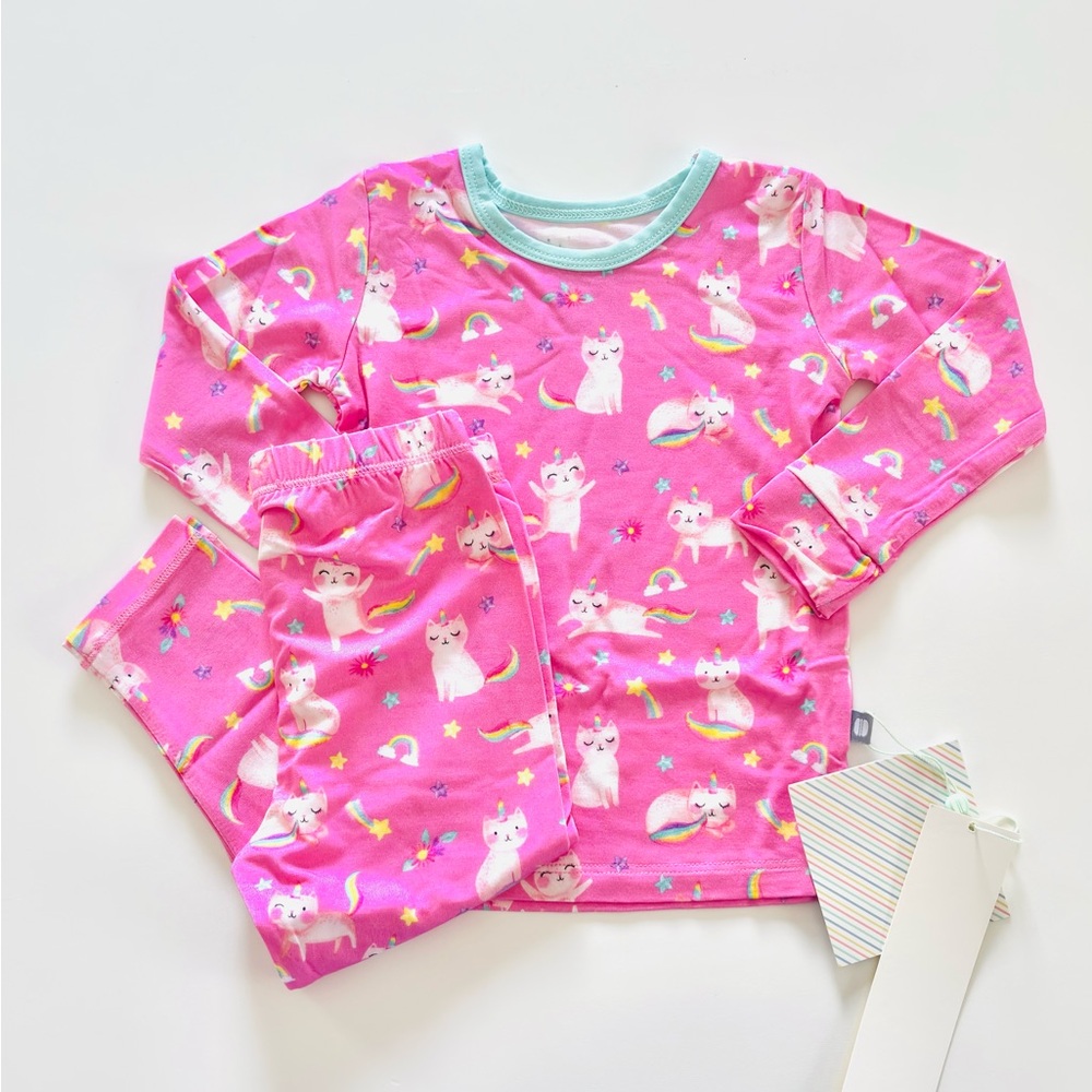 NWT Pink Unicorn Kitty Print Bamboo Pajama Set